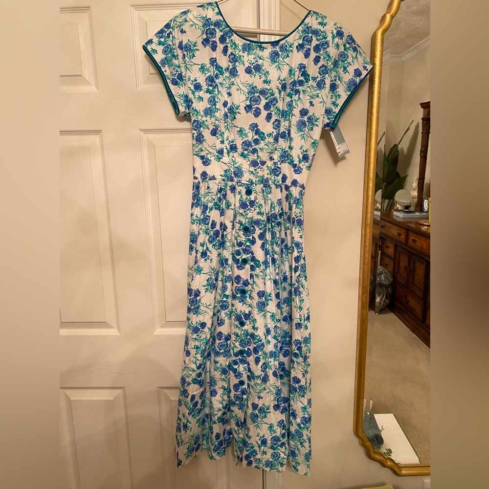 Vintage Blue Floral Nancy Johnson Midi Dress